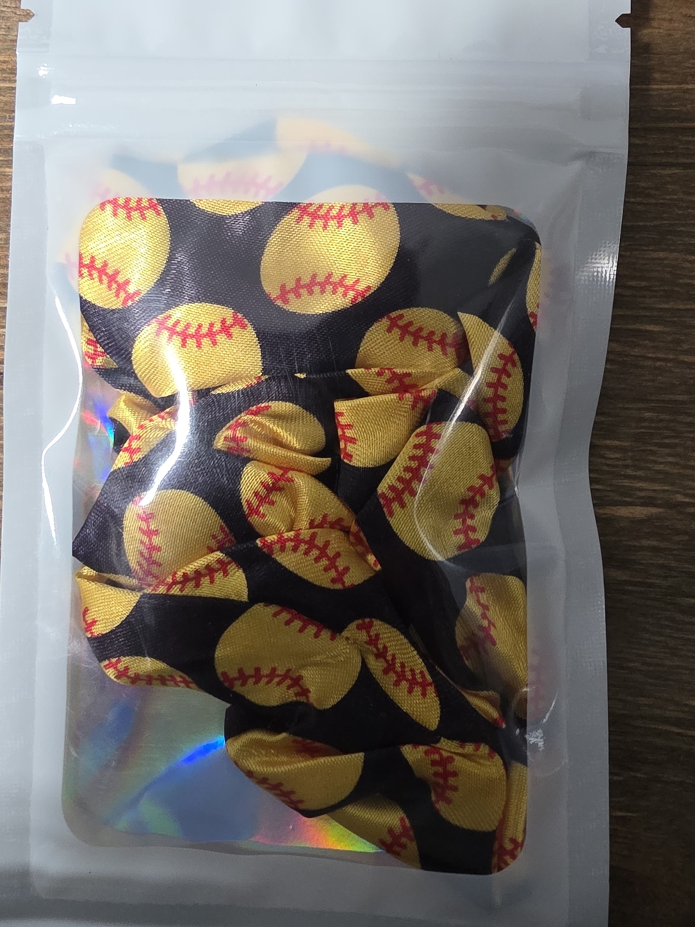 Kids/Adult Black & Yellow Softball Print Hair Scrunchie